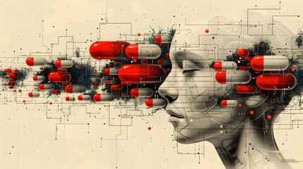 Digital Representation of Adverse Drug Reactions and Pharmaceutical Impacts on the Mind and Consciousness - obrazy, fototapety, plakaty