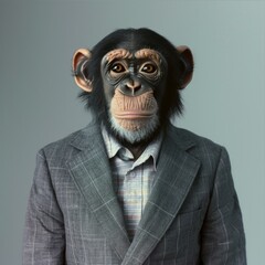 Chimpanzee in a suit posing for a conceptual portrait