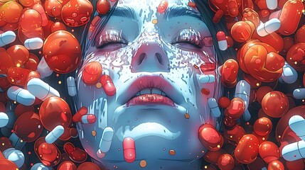 Visually Striking Depiction of Adverse Medication Reactions and Side Effects - obrazy, fototapety, plakaty