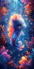 Fototapeta na wymiar Enchanted Seahorse in a Whimsical Underwater Realm