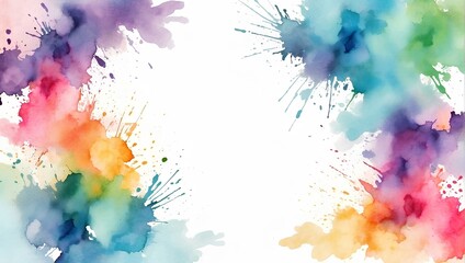 abstract watercolor with splashes on white background with copy space, space for text and design 