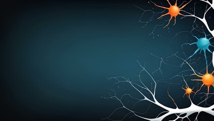 neuron on black background with copy space, space for text and design, biology science 