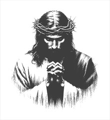 pencil sketch drawing - jesus christ praying (artwork 2)