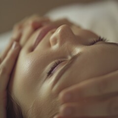 Close-up of a woman receiving a facial massage at a spa