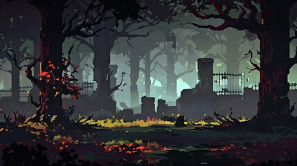 Beautiful pixelated game background. Flat art