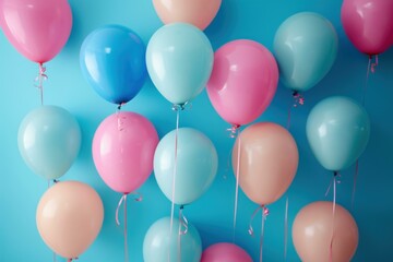 Festive Balloons background. Pastel room space. Generate Ai
