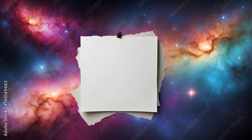 Poster blank paper with colorful clouds on galaxy background with copy space, space for text and design