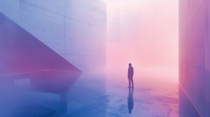liminal space, urban, concept art, pink blue purple, interior, futurism