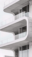 Modern architecture with curved balconies and sleek lines. Minimalist design and clean lines create a sense of contemporary elegance. Perfect for architectural, design, and urban themes. 

