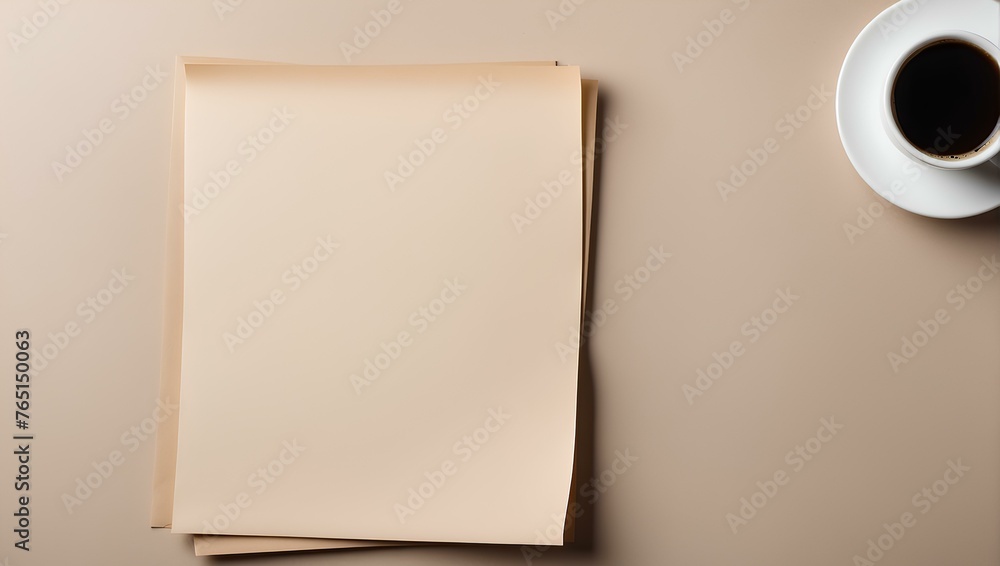 Poster blank pages with cup of coffee on old paper texture with copy space, space for text and design