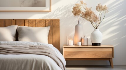 a Scandinavian minimalist nightstand in a calm bedroom
