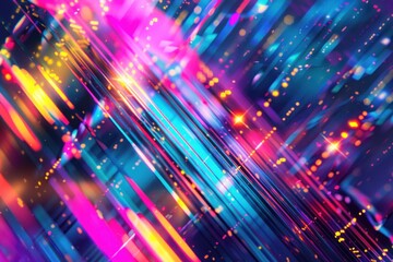 Dynamic Light Rays Abstract Background, Futuristic Technology Concept. Vibrant Neon Lines in Dark, Fast Motion. Colorful Visuals for Design Projects.