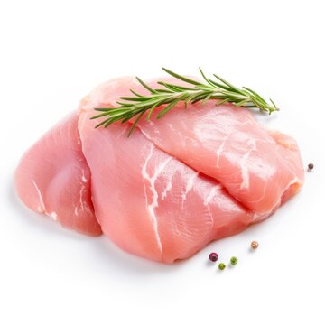 Fresh Raw Turkey Breast Fillet with Rosemary Isolated on White Background, High-Quality Poultry Image for Cooking Recipes and Food Blogs