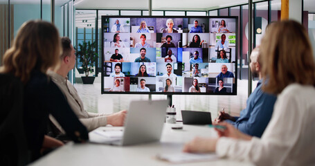 Group Of Businesspeople Having Video Conference - obrazy, fototapety, plakaty