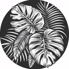 a black and white drawing of leaves
