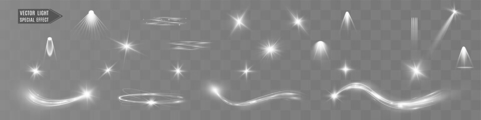 Light white wave and spotlight shine effect,glow line sparkle shine. Silver white wavy effects.	