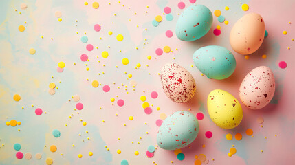 Fototapeta na wymiar Colorful small easter eggs. Pastel tones. Spring design element