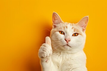 An anthropomorphic happy cat giving a thumbs up sign