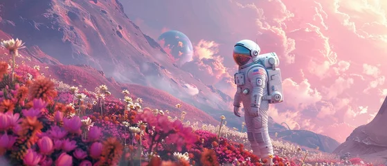 Poster de jardin Univers An Astronauts on a journey exploring a vivid
