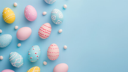 Colorful small easter eggs. Pastel tones. Spring design element