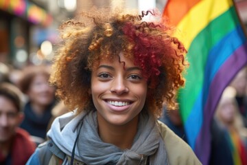 A woman with curly hair and a scarf smiles at the camera