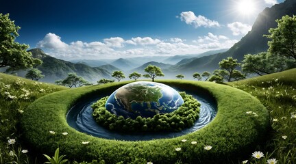 earth day concept, save the world, globe on moss, globe and forest, eco-friendly, planet earth,...
