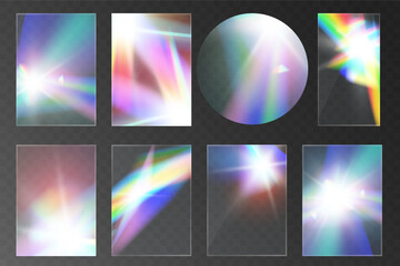 Crystal light glasses rainbow reflection set effect.Template optical,lights,glare.	
