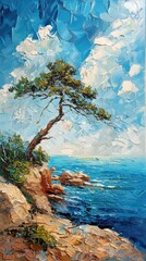 Naklejka premium Expressive impasto landscape, capturing the texture and depth of natural scenery through thick, layered brushstrokes, evoking a sense of tactile richness and vibrant energy in the artwork.