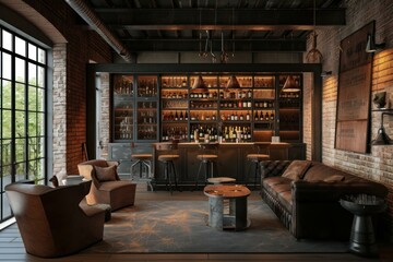 Bar interior vintage. Cool interior cozy. Generate Ai