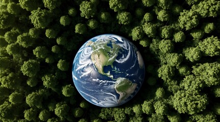 earth day concept, save the world, globe on moss, globe and forest, eco-friendly, planet earth,...