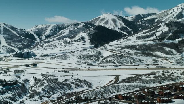 Aerial View of Ski Slopes in the Mountains of Utah during Winter