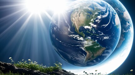 earth day concept, save the world, globe on moss, globe and forest, eco-friendly, planet earth,...