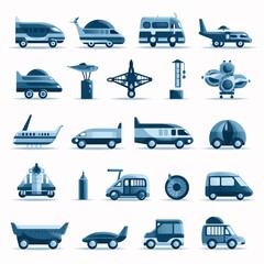 Transport icons set. Flat illustration of 16 transport icons for web