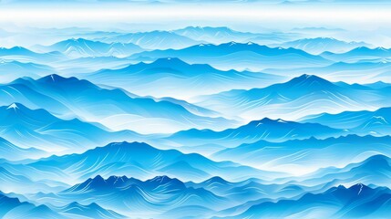 Obraz premium a painting of a mountain range with a blue sky and white clouds in the middle of the image is an illustration of a blue mountain range with white clouds in the foreground.