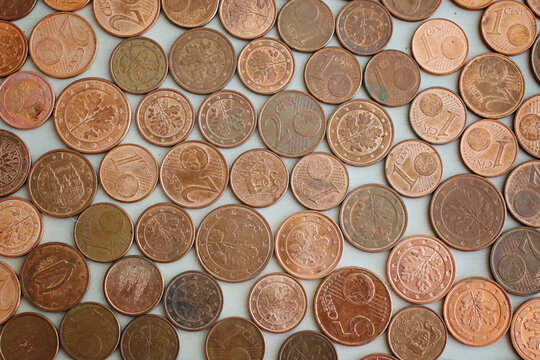 Photo of coins. EU cents. A lot of small money