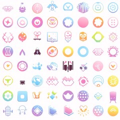 Set of colorful icons on the theme of beauty, fashion and cosmetics