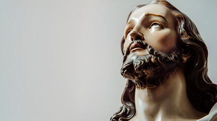 Statue of 'Jesus christ of Nazareth' on white background copy space  - obrazy, fototapety, plakaty