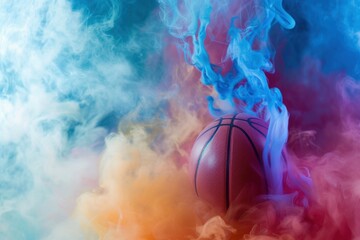 Basketball ball neon fog. Sport game. Generate Ai