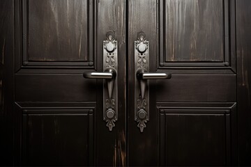 Close up of a door handle on a wooden door, suitable for home decor
