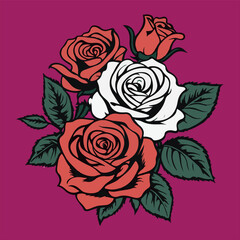 Amazing rose cartoon vector art, tattoo style
