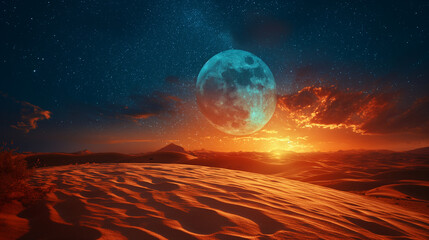Desert sunset view background - obrazy, fototapety, plakaty