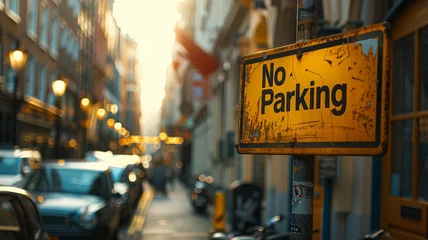 Foto op Plexiglas No parking sign on a busy street. © SashaMagic