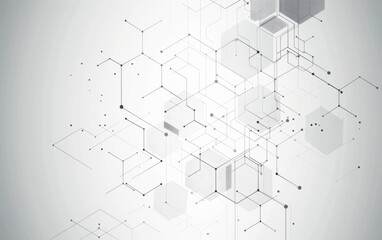 Abstract background with a geometric hexagon pattern, lines and dots connecting on a light grey color for a technology or science concept Generative AI