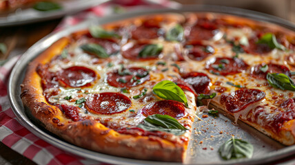 Pepperoni pizza on a table