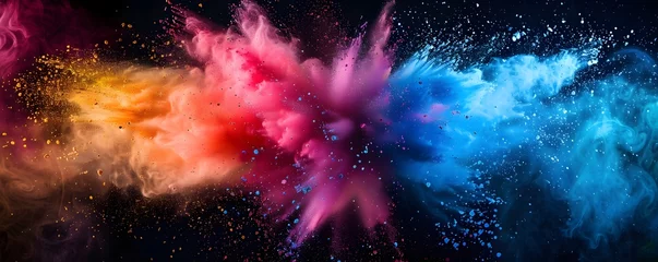 Fotobehang Vibrant Color Splash Explosion in Mid-Air with Pop Art Aesthetics © Thanaphon
