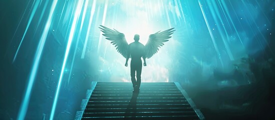 Naklejka premium Winged angel at the door of heaven