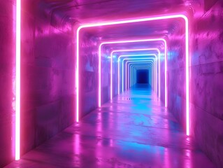 Dreamy Cyber Space: Abstract Neon Tunnel with Vibrant Colors and Soft Glow