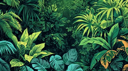 Foto op Canvas lush green foliage of a tropical jungle with bright light shining through the leaves © Nijat