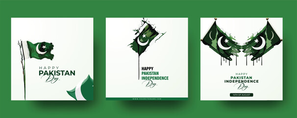 14Th of august happy Pakistan independence day. Vector template or pakistan day social media post or Instagram post template vector - obrazy, fototapety, plakaty