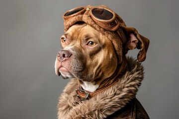A dog looking stylish in goggles and a fur collar